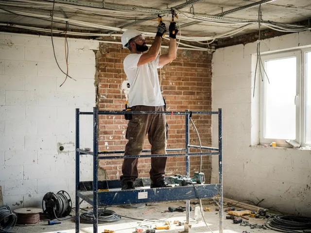 Elektryk zakładający instalację elektryczną