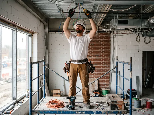 Elektryk zakłada instalację elektryczną